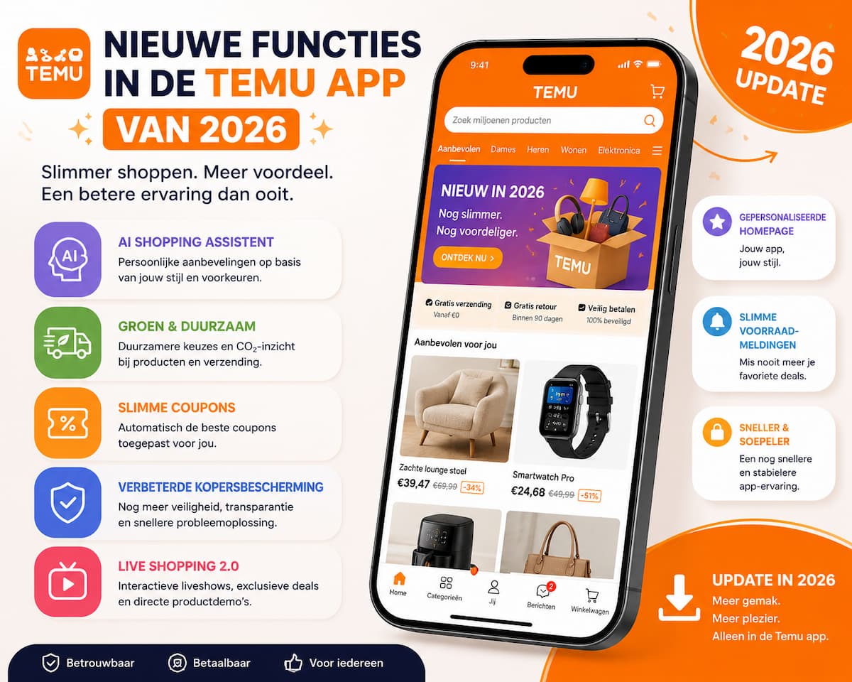 Nieuwe functies in de Temu-app van 2026